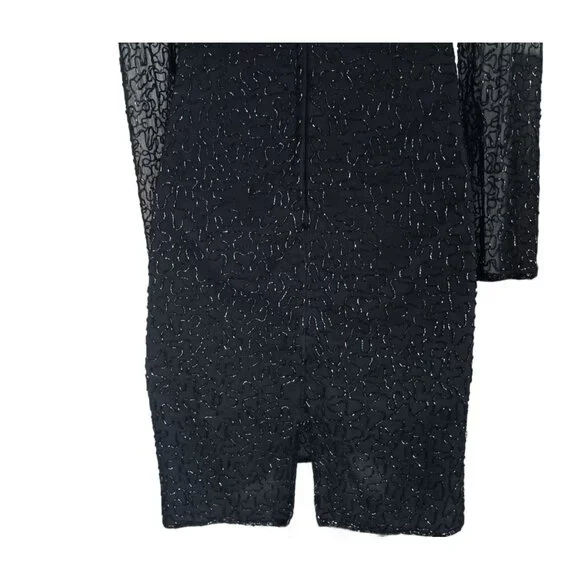 Beaded Drama Special Occasion Womens Dress Size 16 Black Long Sleeve - Picture 7 of 8
